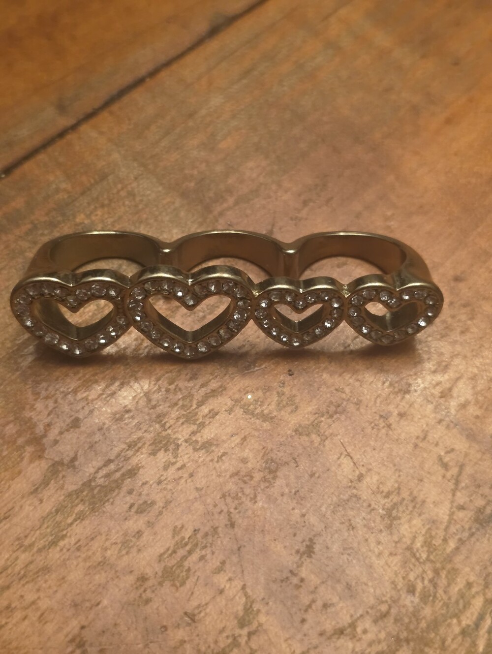 Lady Pimp Rapper Gangsta Mob Ice Bling 3-Finger Love Hearts 'Plate' Crystal Ring